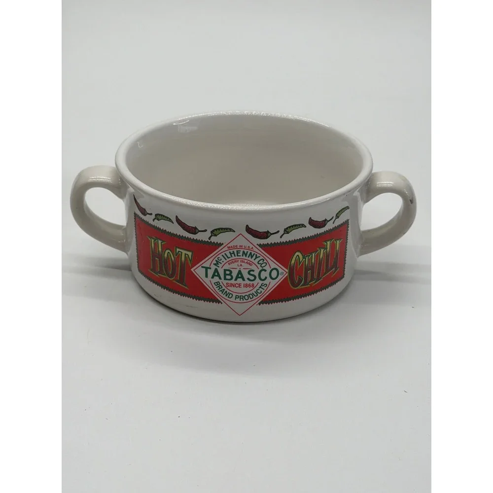 Tabasco Hot Chili Ceramic Soup Bowl Double Handle Houston Harvest McIlhenny Co